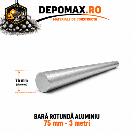 Bara rotunda aluminiu 75 mm, 3 metri, EN AW-6082
